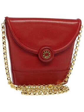 Authentic TIFFANY&Co. Chain Shoulder Bag Leather Red Gold